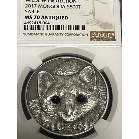 ONZA DE PLATA CAPSULADA NGC MS 70 ANTIQUED 2017 MONGOLIA