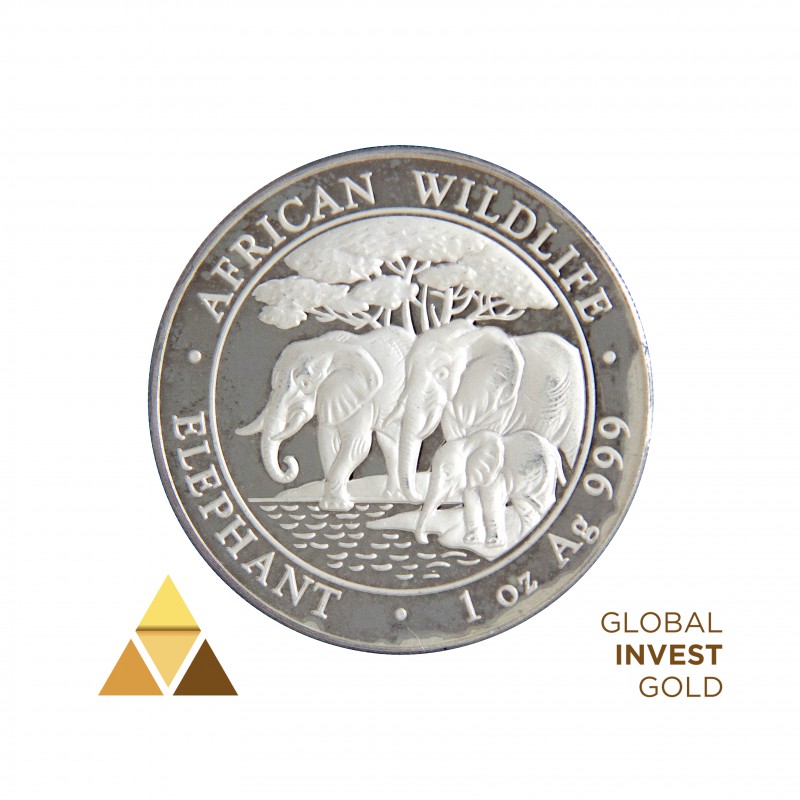 African Wildlife Somalia Moneda de Plata de 1 oz diseño de Elefante Africano